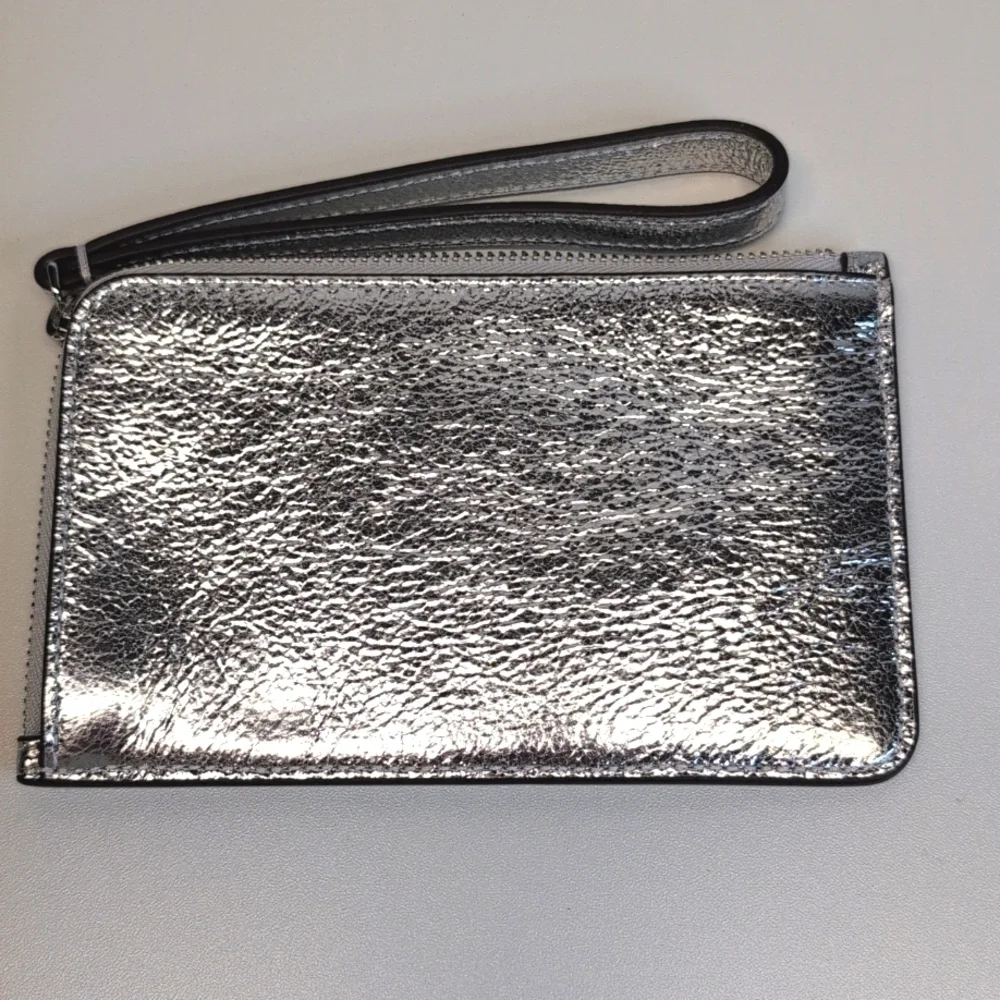 Kate Spade Lucy Small Silver Zip Around Wristlet Retail $99